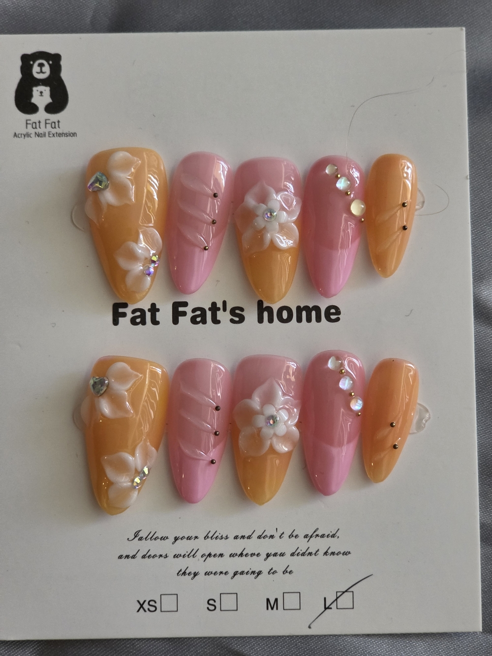 Orange & Pink Floral Press-On Nail Set